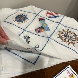 Lot Nautical Lighthouse Embroidery Pillowcase Set and embroidered quilt blocks